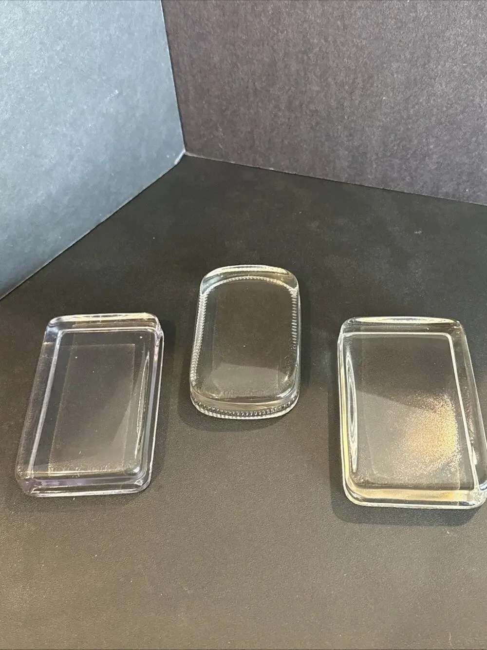 Set of 3 Vintage Heavy Glass Photo Display Paperweights Picture Frames Rectangle